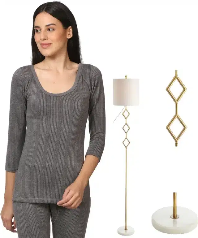 Polycotton Full Sleeves Thermal Set for Women (Grey, S)