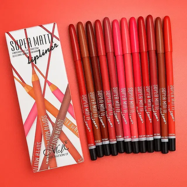 Professional Waterproof Multicolored Super Matte Lip Liner Set (Pack Of 12)