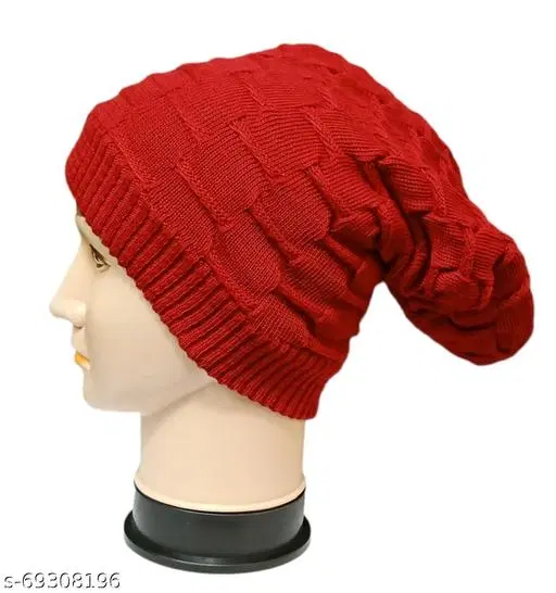 Woolen Cap for Women (Red, Free Size)