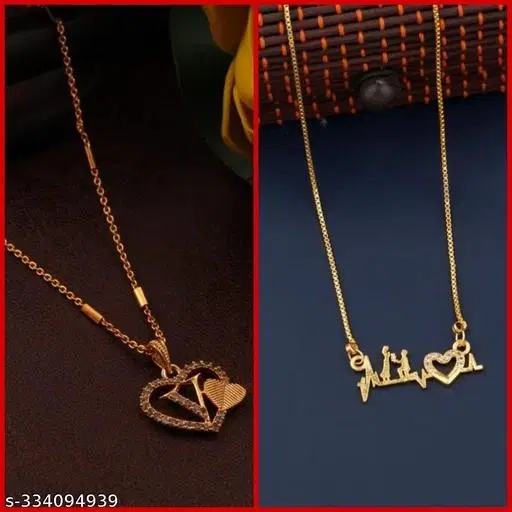 Alloy Pendant with Chain for Women, Set of 2 (Multicolor)