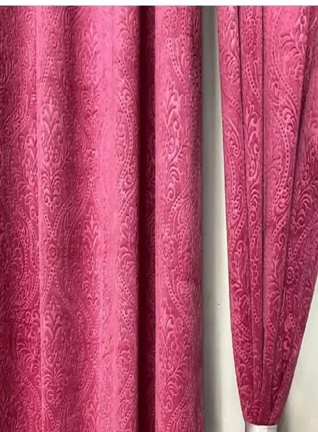 Velvet Printed Window & Door Curtains, Pack of 2, Pink, 5 feet