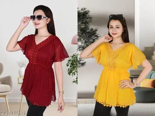 Casual Top for Women, Pack of 2 (Yellow, L)