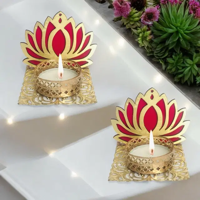 Metal Designer Tealight Candle Holder, Multicolor, 6.5x6.5x6 cm, Pack of 2