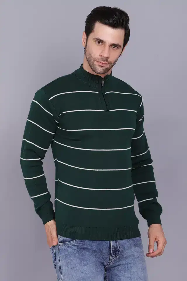 Men's Casual Sweater (Green, L) (A-17)