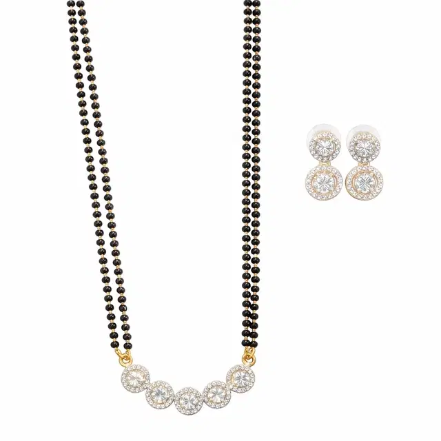 Gold Plated Alloy Mangalsutra with Earrings for Women, Gold