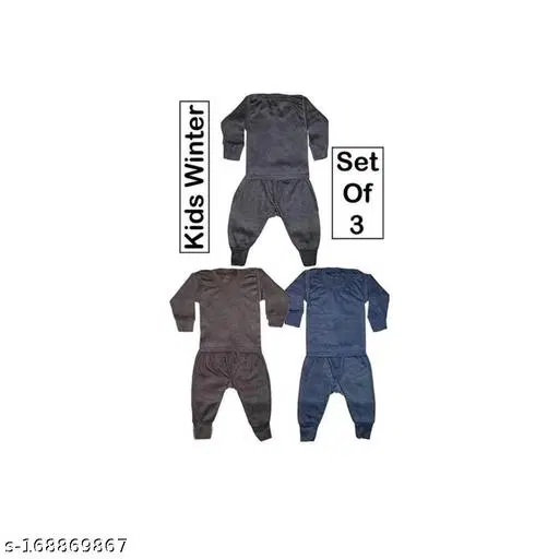Woolen Thermal Set for Kids, Set of 3 (Multicolor, 0-2 Months)