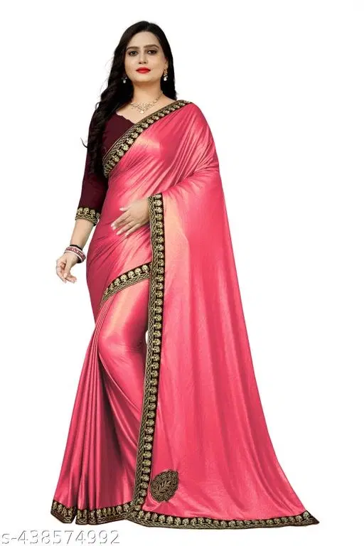Chiffon Solid Saree For Women, Pink