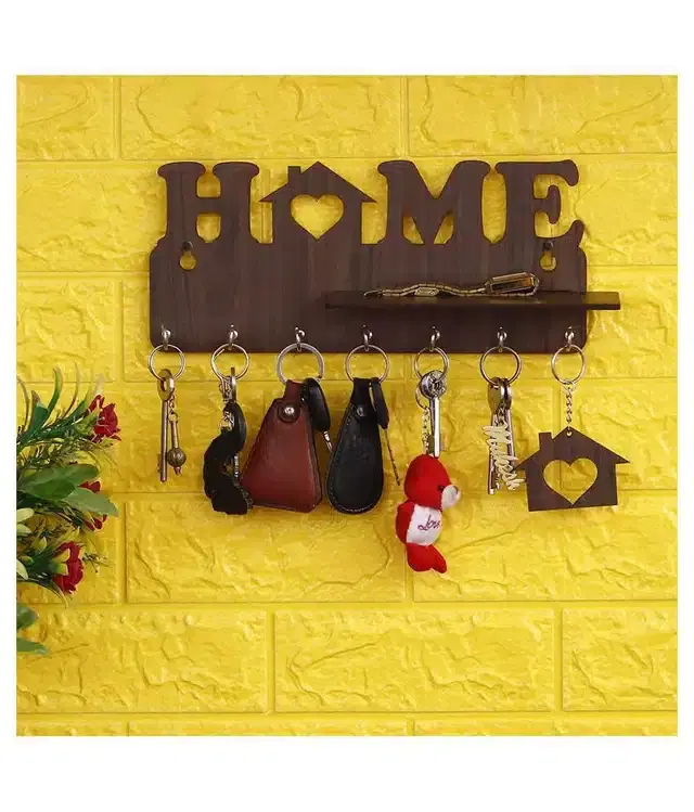 Vivek Homesaaz Heart Home Brown Wood Key Holder, V-4