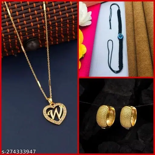 Combo of Pendant with Thread Bracelet & 1 Pair Earrings for Women, Set of 3 (Multicolor)