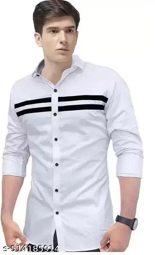 Cotton Blend Striped Shirt for Men, White (S)