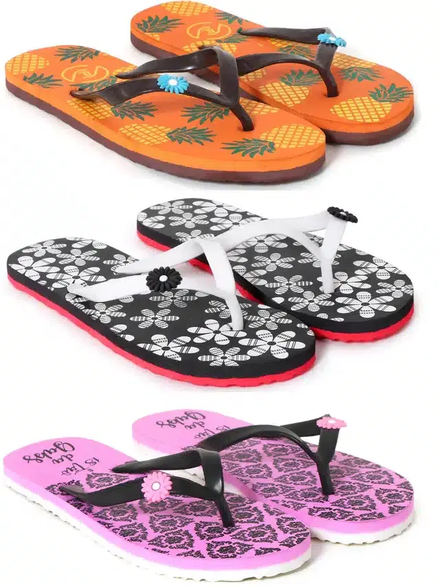 Flip Flops for Women, Pack of 3 (Multicolor, 5)