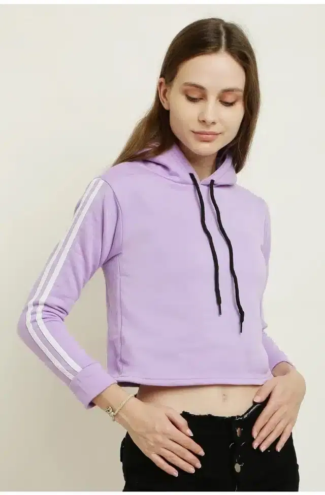 Fleece Solid Hoodie for Women (Lavender, S)