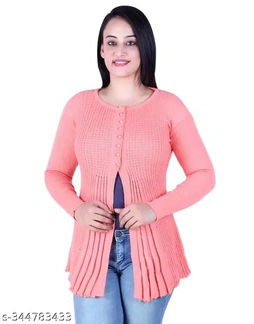 Acrylic Solid Sweater for Women (Peach, M)