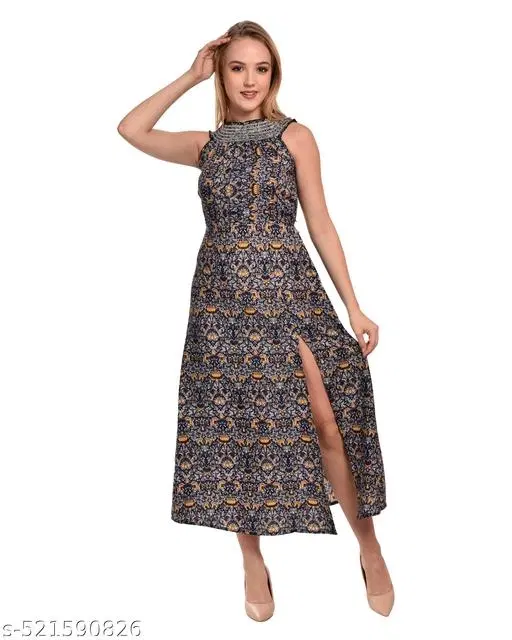 A-line Full-Length Dress for Women (Grey, S)