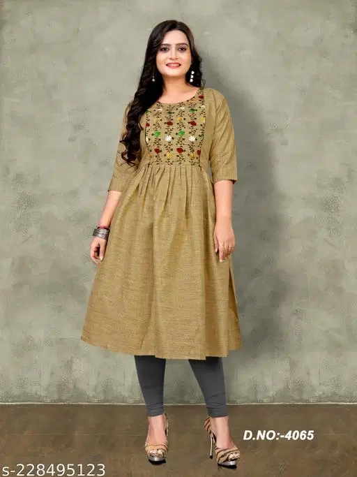 Solid Maternity Kurti Set (Brown, M)