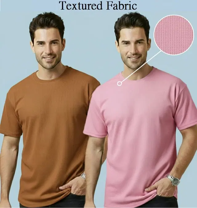 Polyester Round Neck T-shirt for Men, Multicolour, Pack of 2 (M)