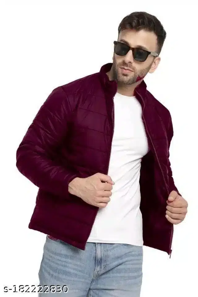 Polyester Full Sleeves Solid Jacket for Men (Wine, L)