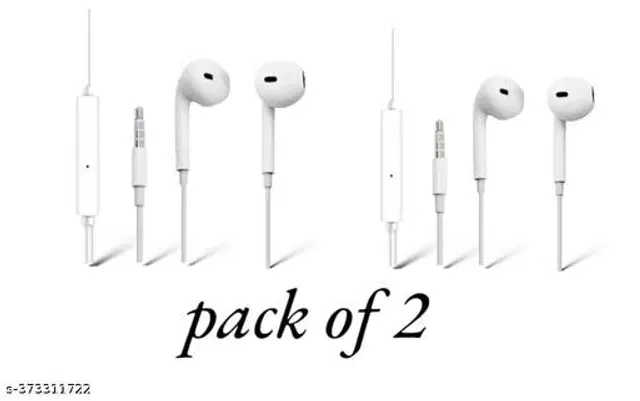 Premium 3.5 mm Jack Wired Earphones, White, Pack of 2