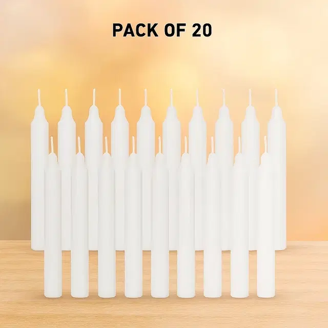 Unscented Pure Wax Stick Candle Pack of 20, White