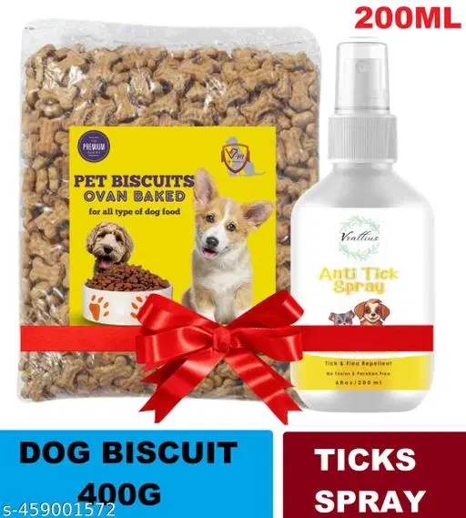  Real Milky Flavour Dog Treat Fresh Oven Baked Biscuits, (400g) With Anti ticks Spray for all type of pets ,200 ml, (Pack of 1)