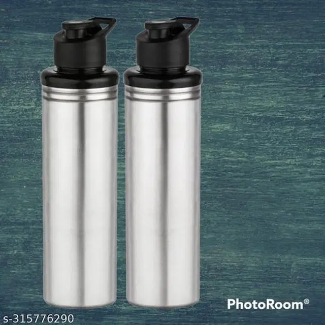 Stainless Steel Sports Water Bottles, Pack of 2, Silver, 1000 ml