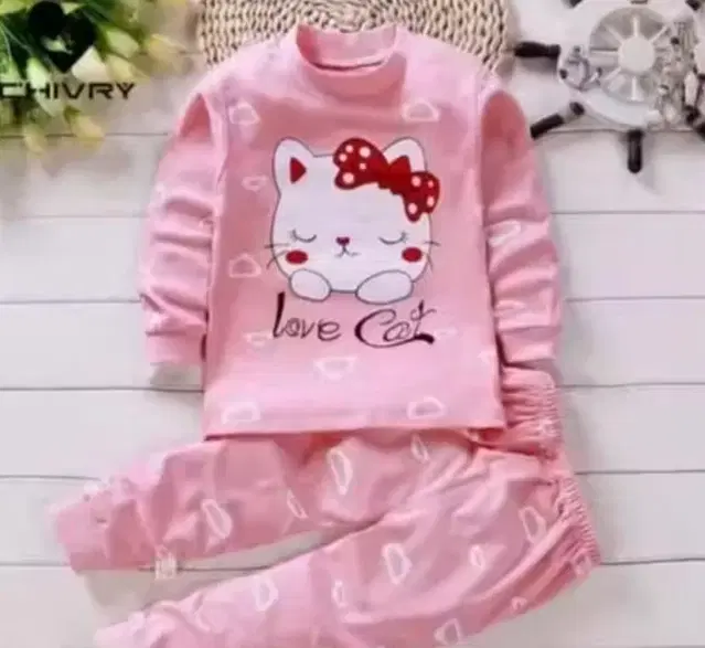 Poly cotton Printed Clothing Set for Girls (Pink, 2-3 Years)