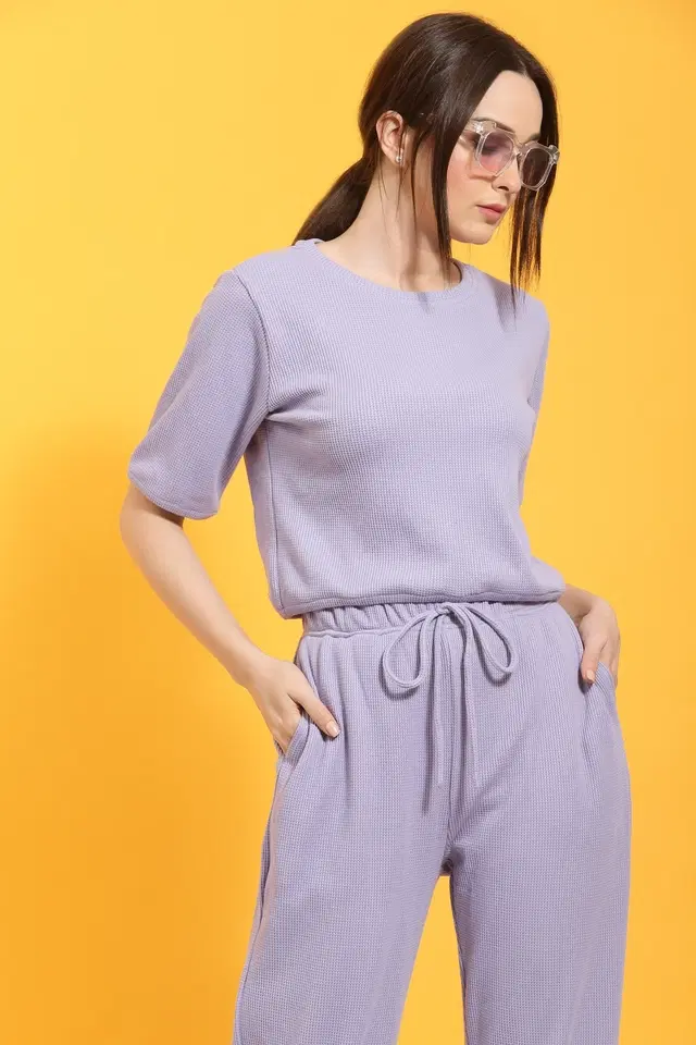 Cotton Blend Top & Bottom Set for Women (Lavender, L)