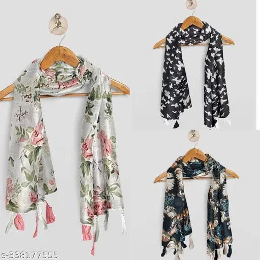 Chiffon Printed Scarves for Women, Multicolor, Pack of 3