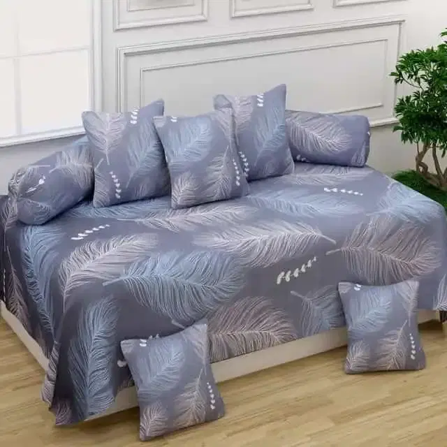 Adirav Polycotton Feel Single Bed Sheet, 2 Bolster covers & 5 Cushion Covers, Grey, ADRV-DW-83