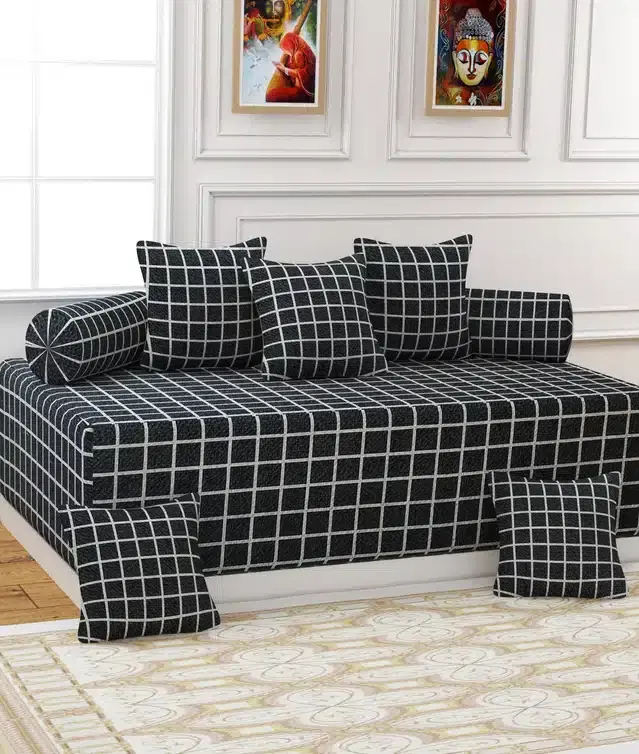 Microfiber Diwan Cover Set, Grey, Pack of 8