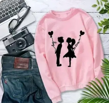 Round Neck Printed Sweatshirt for Women (Pink, S)