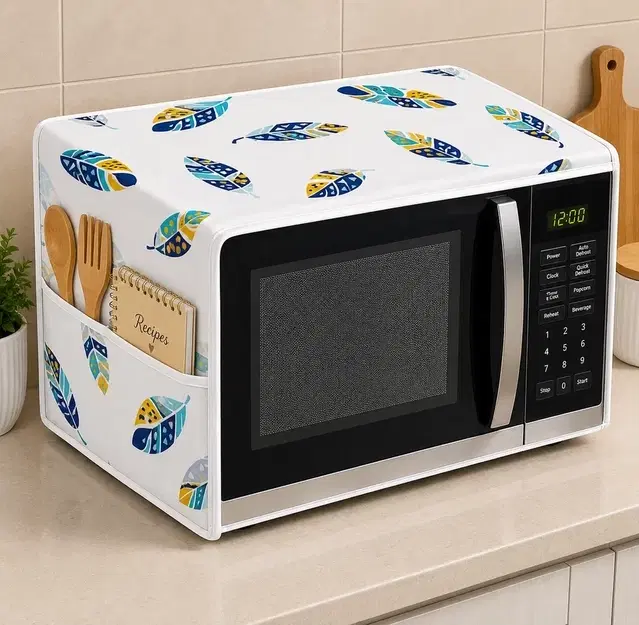 Geometric Leaves Dust-Proof Microwave Oven Cover for Kitchen Decor Durable Modern Design
