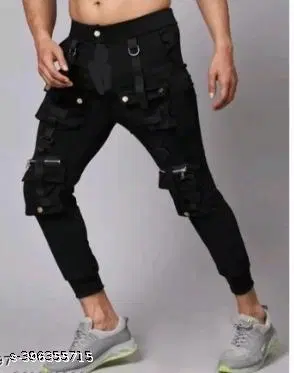 Lycra Solid Cargo for Men, Black (M)
