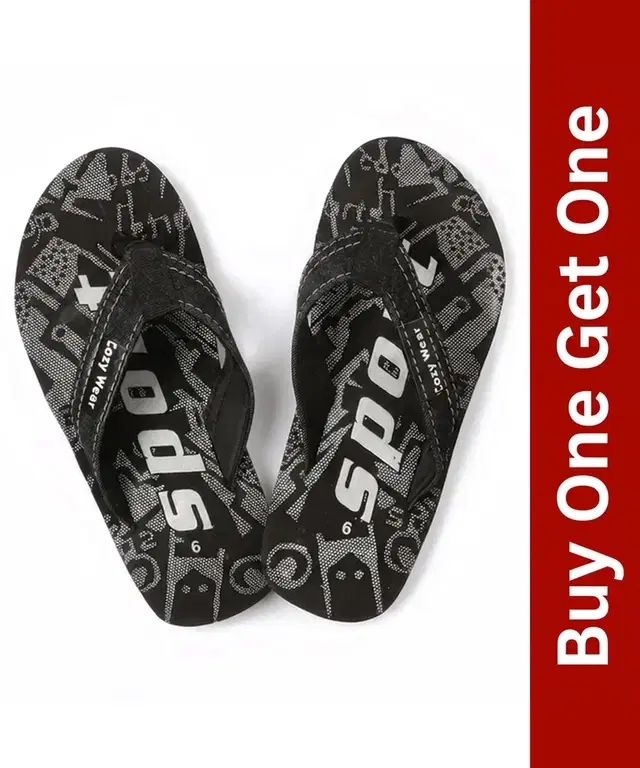 Cozy Wear Slippers for Men, Buy 1 Get 1, Black, Size 7