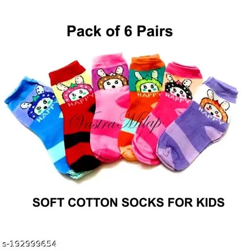 Cotton Socks for Kids, Set of 6 (Multicolor, 0-3 Months)