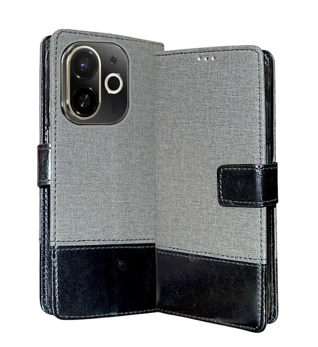 Artificial Leather Flip Cover For Tecno Kl8H / Spark 30C 5G, Grey