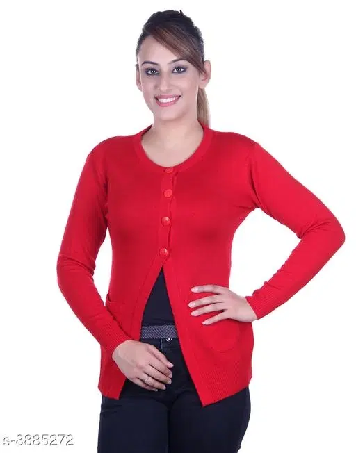 Acrylic Solid Sweater for Women (Red, M)