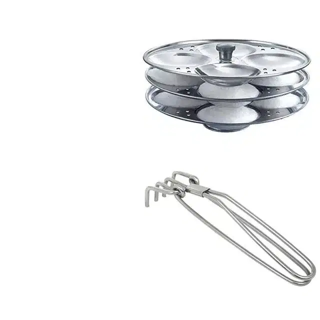 Stainless Steel Pakad & Idli Making Stand of 3 Plates, Combo of 2
