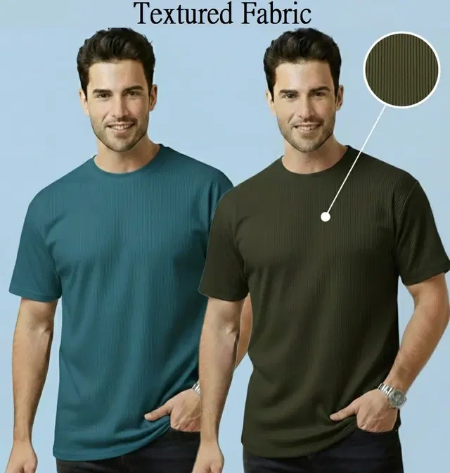 Polyester Round Neck T-shirt for Men, Multicolour, Pack of 2 (M)