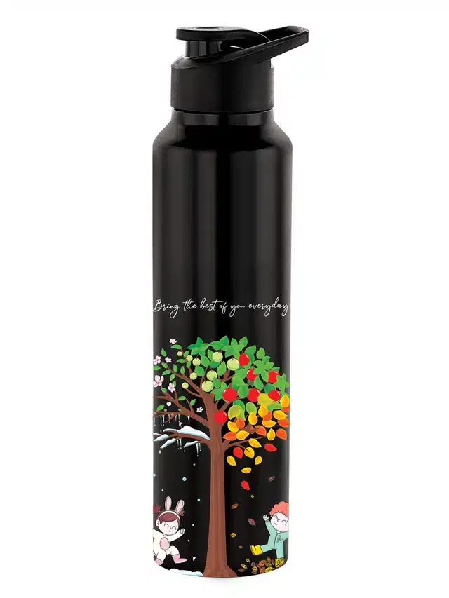 Stainless Steel Insulated Single Wall Water Bottle, Black, 1000 ml