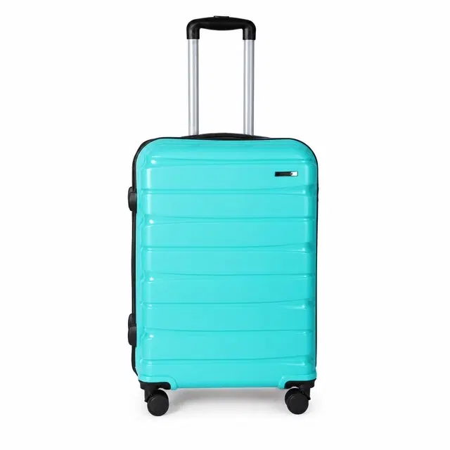 Teakwood Uno Medium Hard Trolley Bag With 360° Spinner 8 Wheels, Aqua Green