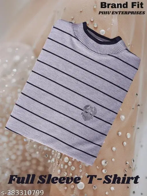 Acrylic Striped Sweater for Men (Grey, M)