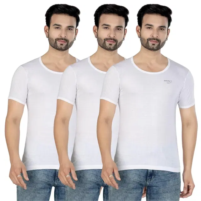 Cotton Jym Vest for Men, White, Pack of 3 (S)