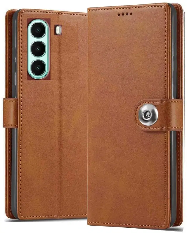 Artificial Leather Flip Cover For Itel A95 5G / Itel_A671N, Brown