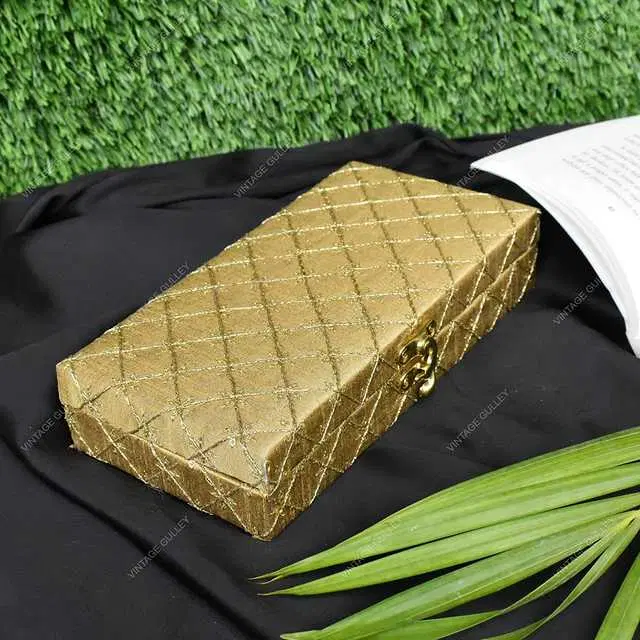 Cotton Silk Wooden Decorative Box for Wedding, Gold, A-68