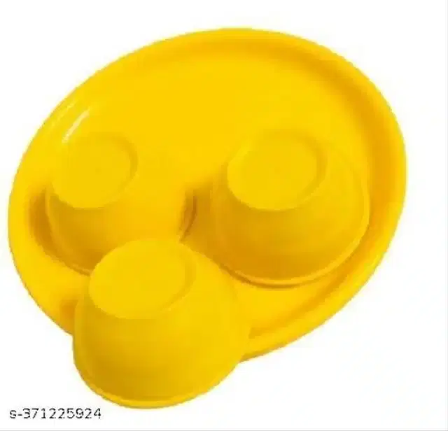 Plastic 6 Pcs Plates with 6 Pcs Spoons & 6 Pcs Bowls, 250 ml, Yellow, Set of 3