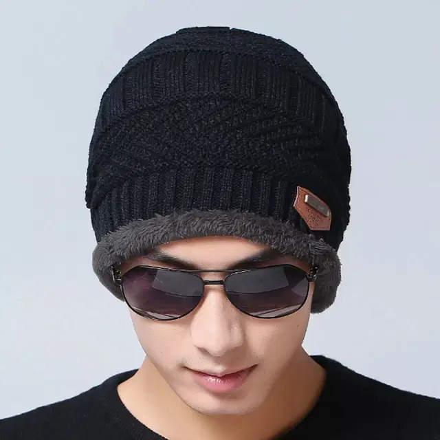 Woolen Solid Cap for Men & Women (Black)