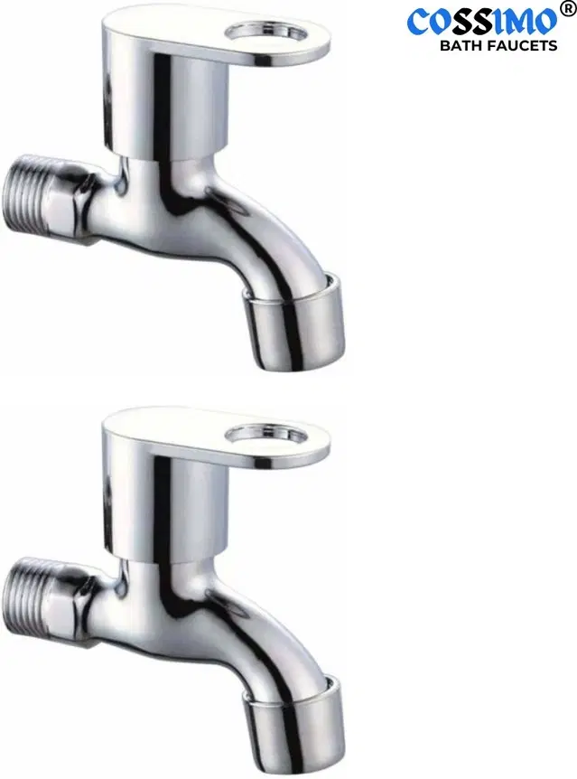 Stainless Steel Short Body Bib Cock Tap with Wall Flange, Silver, Set of 2