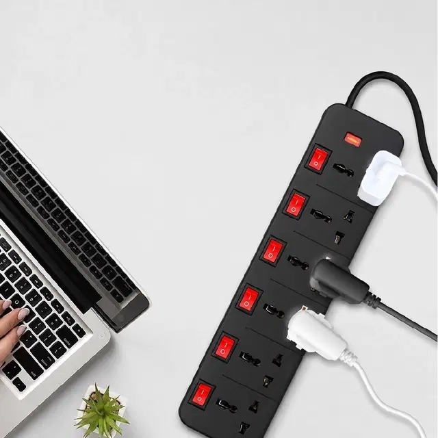 SimpleHome 6-In-1 Extension Board With 2 Meter Cable, Black