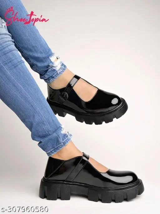 Shoetopia Loafers for Women (Black, IND-7)
